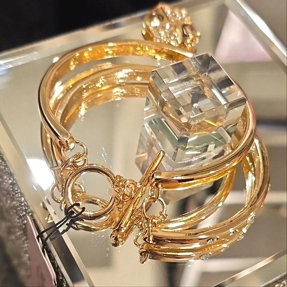 Juicy Couture JC‎ Logo Crystal Pave Glass Double Cuff Bracelet